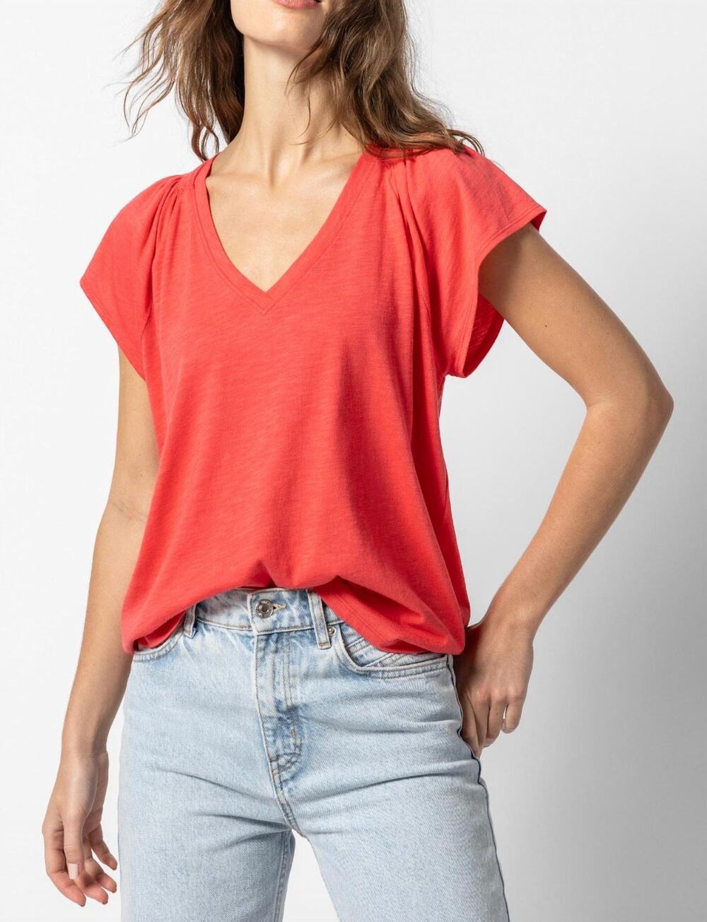 Lilla P Red Classic T-Shirt Quiet Luxury Cotton Lightweight Shirt Size S